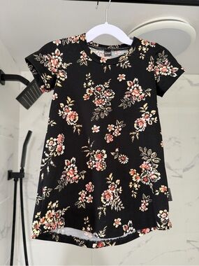 Girls Black Floral Short Sleeve A-Line Dress
